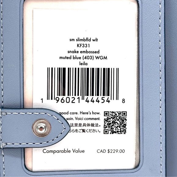 Kate Spade Leila Small Slim Bifold Wallet Snakeskin Blue (NWT) - Picture 10 of 10